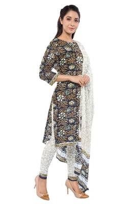 Bagru Kalamkari Black Hand Block Printed Unstitched Cotton Suit Set with Cotton Dupatta 4