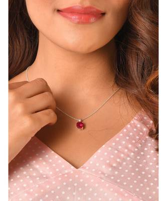 Regnant Ruby Oval Pendant (With Chain) in 925 silver 2