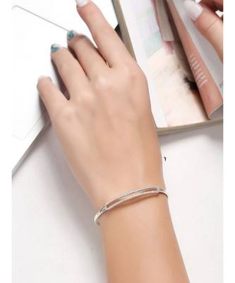 Geometrical Double Band Diamond Cuff in 925 silver 1