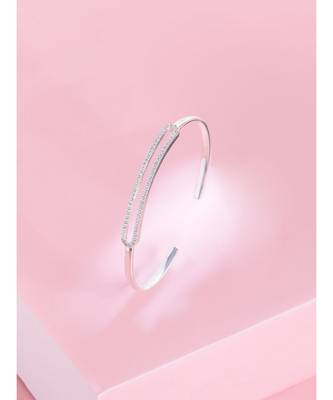 Geometrical Double Band Diamond Cuff in 925 silver 2