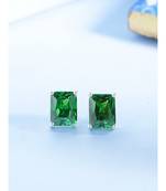 Emerald Oblong Stud Earrings in 925 silver