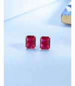 Ruby Oblong Stud Earrings in 925 silver