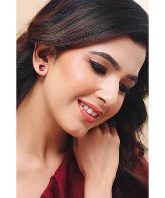 Ruby Oblong Stud Earrings in 925 silver 2