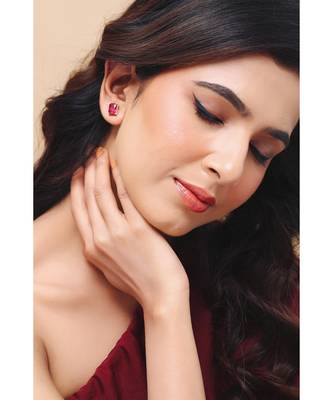Ruby Oblong Stud Earrings in 925 silver 3