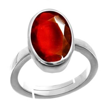 Silver Plated Adjustable Red Hessonite 3.25 Ratti Stone Ring 1