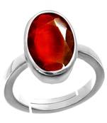 Silver Plated Adjustable Red Hessonite 3.25 Ratti Stone Ring