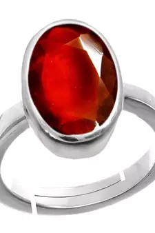 Silver Plated Adjustable Red Hessonite 5.25 Ratti Stone Ring