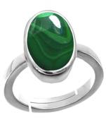 Silver Plated Adjustable Green Malachite 5.25 Ratti Stone Ring
