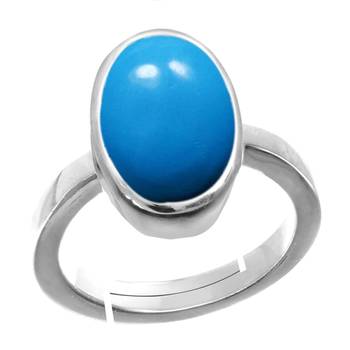Silver Plated Adjustable Blue Turquoise 6.25 Ratti Stone Ring 1
