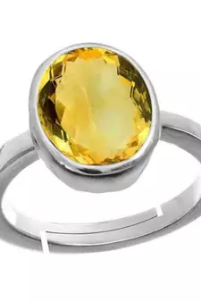 Silver Plated Adjustable Yellow Citrine 7.25 Ratti Stone Ring