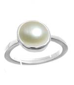 Silver Plated Adjustable White Pearl 7.25 Ratti Stone Ring Round Shape