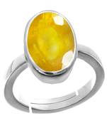 Silver Plated Adjustable Yellow Sapphire 7.25 Ratti Stone Ring