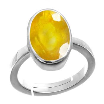 Silver Plated Adjustable Yellow Sapphire 8.25 Ratti Stone Ring 1