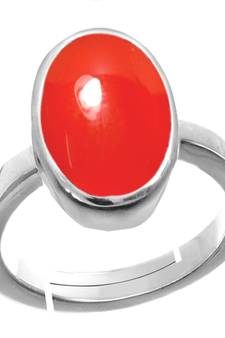 Silver Plated Adjustable Red Carnelian 3.25 Ratti Stone Ring in size 16 To 30