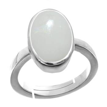 Silver Plated Adjustable White Opal 3.25 Ratti Stone Ring in size 16 To 30 1