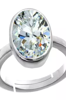 Silver Plated Adjustable White Cubiz-Zircon 3.25 Ratti Stone Ring in size 16 To 30