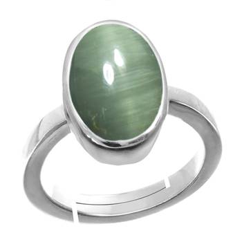 Silver Plated Adjustable Green Cat's Eye 3.25 Ratti Stone Ring in size 16 To 30 1