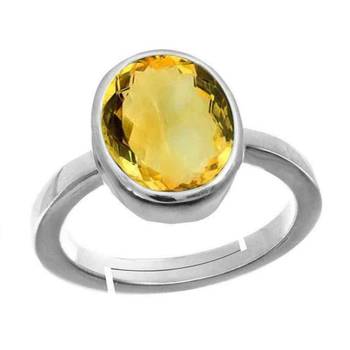 Silver Plated Adjustable Yellow Citrine 4.25 Ratti Stone Ring in size 16 To 30 1