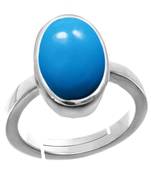 Silver Plated Adjustable Blue Turquoise 4.25 Ratti Stone Ring in size 16 To 30