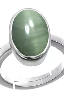 Silver Plated Adjustable Green Cat's Eye 4.25 Ratti Stone Ring in size 16 To 30