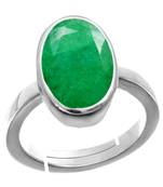 Silver Plated Adjustable Green Emerald 4.25 Ratti Stone Ring in size 16 To 30
