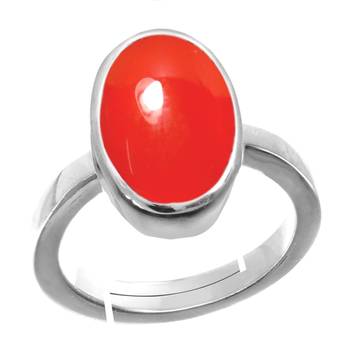 Silver Plated Adjustable Red Carnelian 5.25 Ratti Stone Ring in size 16 To 30 1