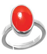 Silver Plated Adjustable Red Carnelian 5.25 Ratti Stone Ring in size 16 To 30