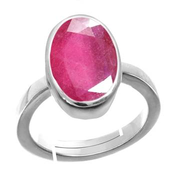 Silver Plated Adjustable Pink Ruby 5.25 Ratti Stone Ring in size 16 To 30 1