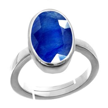 Silver Plated Adjustable Blue Sapphire 6.25 Ratti Stone Ring in size 16 To 30 1