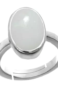 Silver Plated Adjustable White Opal 6.25 Ratti Stone Ring in size 16 To 30