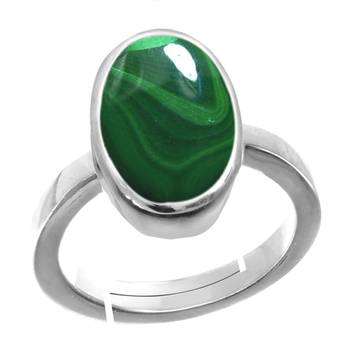 Silver Plated Adjustable Green Malachite 6.25 Ratti Stone Ring in size 16 To 30 1