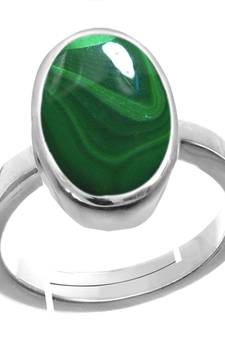 Silver Plated Adjustable Green Malachite 6.25 Ratti Stone Ring in size 16 To 30