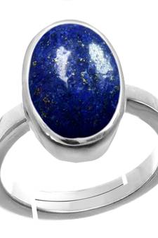 Silver Plated Adjustable Blue Lapis-Lazuli 7.25 Ratti Stone Ring in size 16 To 30