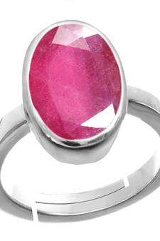 Silver Plated Adjustable Pink Ruby 7.25 Ratti Stone Ring in size 16 To 30