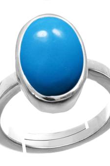 Silver Plated Adjustable Blue Turquoise 7.25 Ratti Stone Ring in size 16 To 30