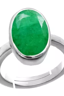 Silver Plated Adjustable Green Emerald 7.25 Ratti Stone Ring in size 16 To 30