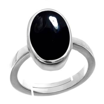 Silver Plated Adjustable Black-Onyx 8.25 Ratti Stone Ring in size 16 To 30 1