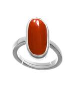 Silver Plated Adjustable Red Coral 8.25 Ratti Stone Ring in size 16 To 30