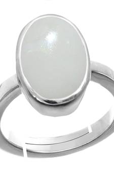 Silver Plated Adjustable White Opal 8.25 Ratti Stone Ring in size 16 To 30