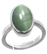 Silver Plated Adjustable Green Cat's Eye 8.25 Ratti Stone Ring in size 16 To 30