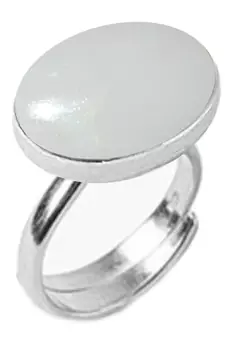 Silver Plated Adjustable Flat Ring White Opal 3.25 Ratti in size 16 To 30