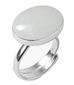 Silver Plated Adjustable Flat Ring White Opal 3.25 Ratti in size 16 To 30