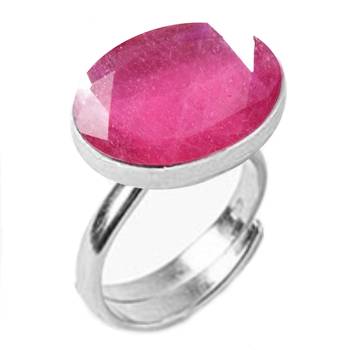 Silver Plated Adjustable Flat Ring Pink Ruby 3.25 Ratti in size 16 To 30 1