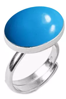 Silver Plated Adjustable Flat Ring Blue Turquoise 3.25 Ratti in size 16 To 30