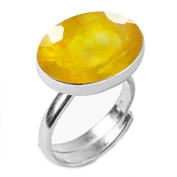 Silver Plated Adjustable Flat Ring Yellow-Sapphire 3.25 Ratti in size 16 To 30 1