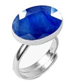 Silver Plated Adjustable Flat Ring Blue-Sapphire 4.25 Ratti in size 16 To 30