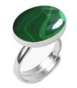 Silver Plated Adjustable Flat Ring Green Malachite 4.25 Ratti in size 16 To 30