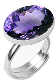 Silver Plated Adjustable Flat Ring Purple Amethyst 5.25 Ratti in size 16 To 30