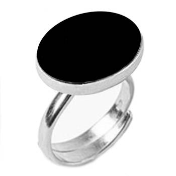 Silver Plated Adjustable Flat Ring Black-Onyx 5.25 Ratti in size 16 To 30 1