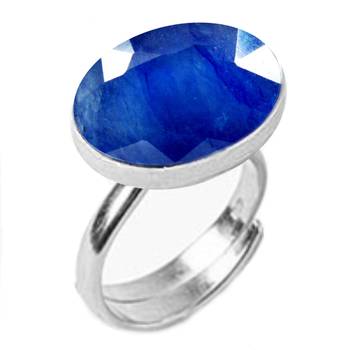 Silver Plated Adjustable Flat Ring Blue-Sapphire 5.25 Ratti in size 16 To 30 1